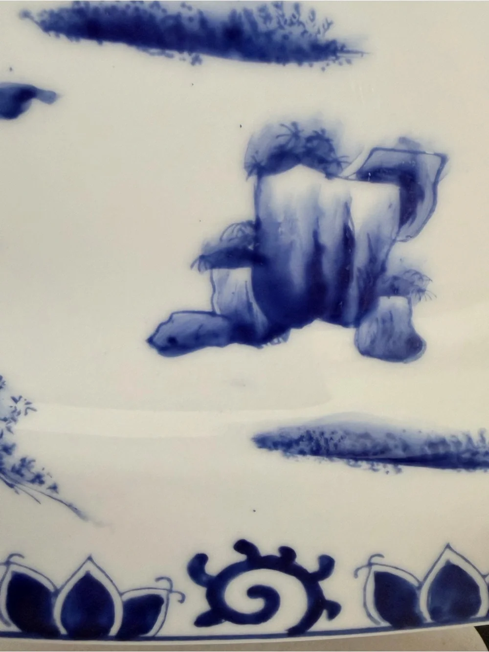 Blue and White Hand-Painted Oval Serving Tray Platter Court Ladies in Garden 14”
